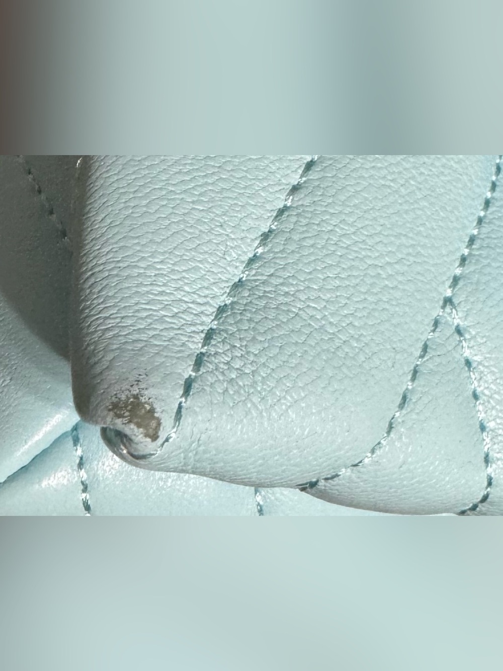 Tory Burch Kira Chevron Leather WOC Chain Wallet WOC Celeste Turquoise Aqua Blue - Picture 10 of 10